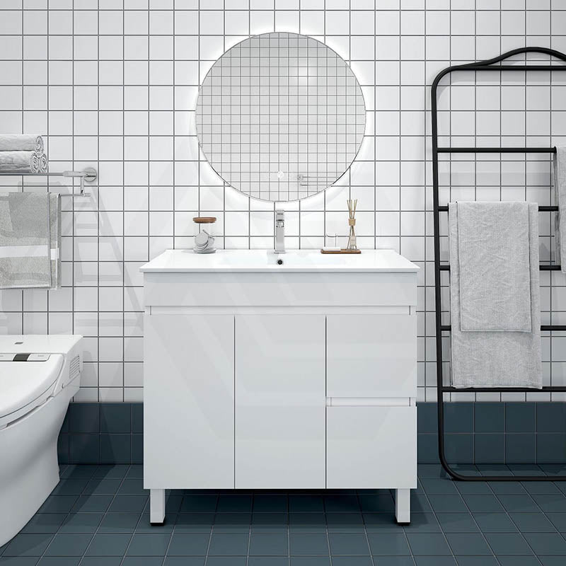 900mm MACHO Narrow Premium MDF Gloss White Freestanding Vanity with Left/Right Drawers
