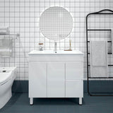 900mm MACHO Narrow Premium MDF Gloss White Freestanding Vanity with Left/Right Drawers