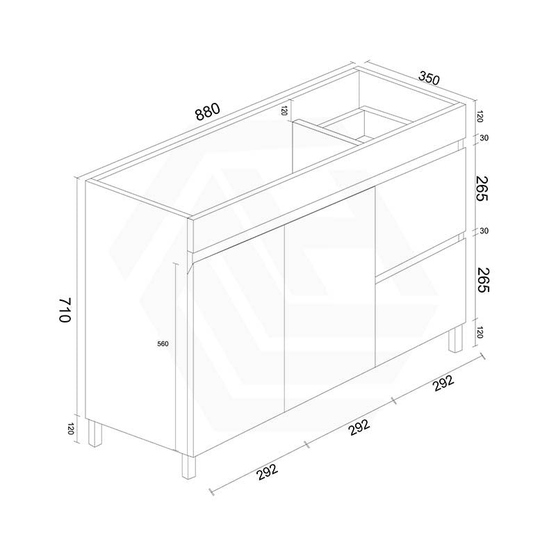 900mm MACHO Narrow Premium MDF Gloss White Freestanding Vanity with Left/Right Drawers
