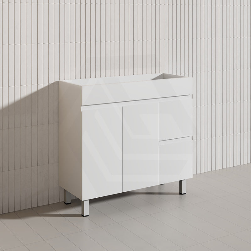 Macho 900mm Narrow Premium MDF Gloss White Freestanding Vanity with Left/Right Hand Drawers