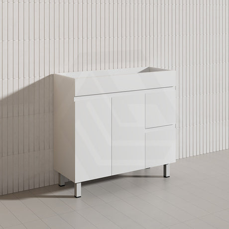Macho 900mm Narrow Premium MDF Gloss White Freestanding Vanity with Left/Right Hand Drawers