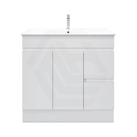 900mm MACHO Narrow Premium MDF Gloss White Freestanding Vanity with Left/Right Drawers