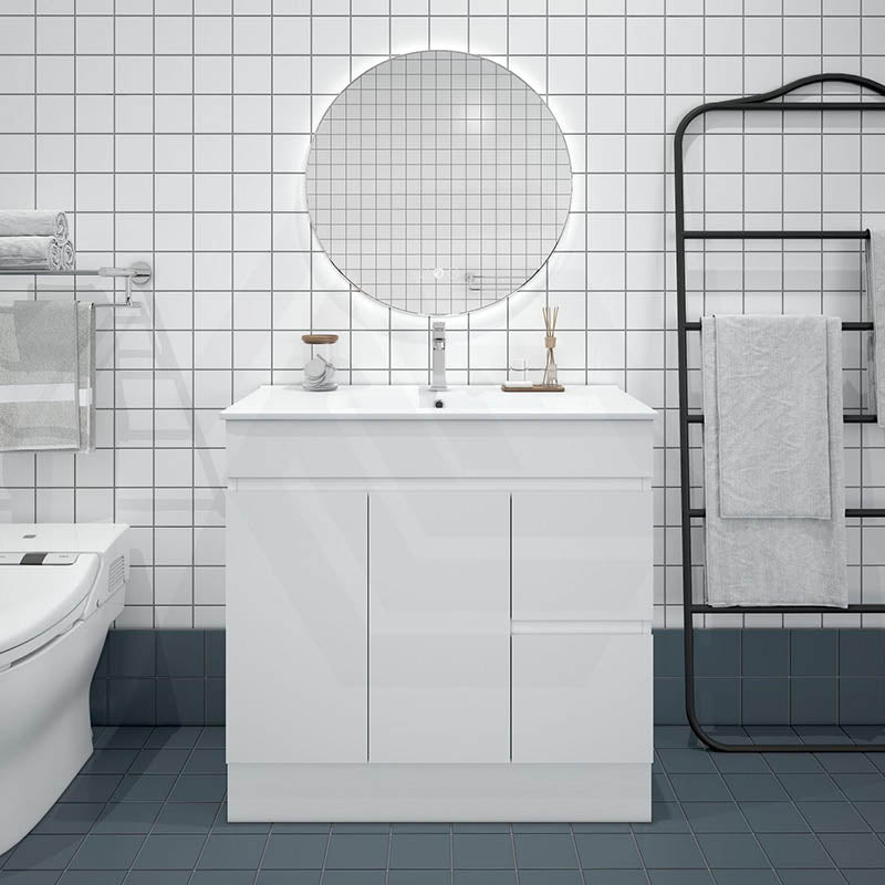 900mm MACHO Narrow Premium MDF Gloss White Freestanding Vanity with Left/Right Drawers