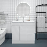 900mm MACHO Narrow Premium MDF Gloss White Freestanding Vanity with Left/Right Drawers