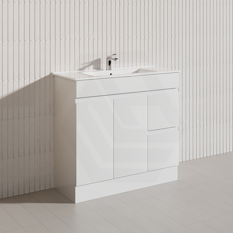 Macho 900mm Narrow Premium MDF Gloss White Freestanding Vanity with Left/Right Hand Drawers