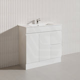 Macho 900mm Narrow Premium MDF Gloss White Freestanding Vanity with Left/Right Hand Drawers