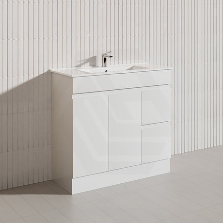 Macho 900mm Narrow Premium MDF Gloss White Freestanding Vanity with Left/Right Hand Drawers