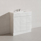 Macho 900mm Narrow Premium MDF Gloss White Freestanding Vanity with Left/Right Hand Drawers