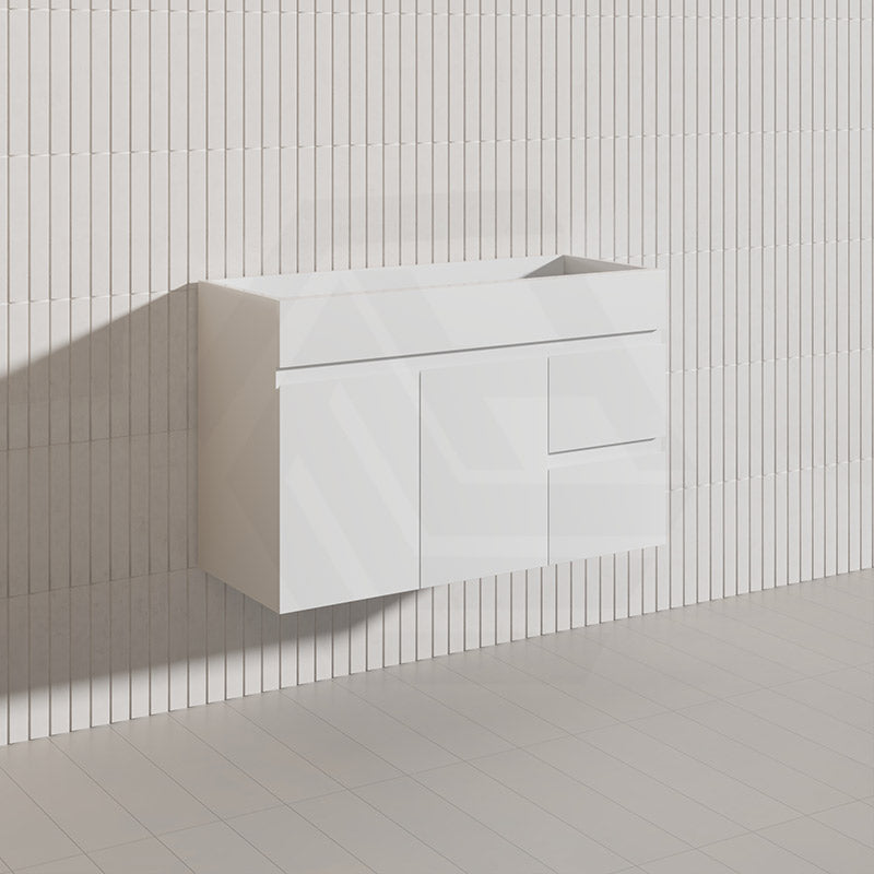 Macho 900mm Narrow Premium MDF Gloss White Wall Hung Vanity with Left/Right Hand Drawers