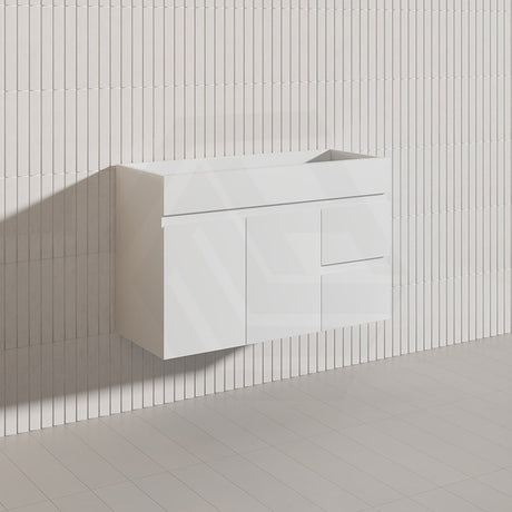 Macho 900mm Narrow Premium MDF Gloss White Wall Hung Vanity with Left/Right Hand Drawers