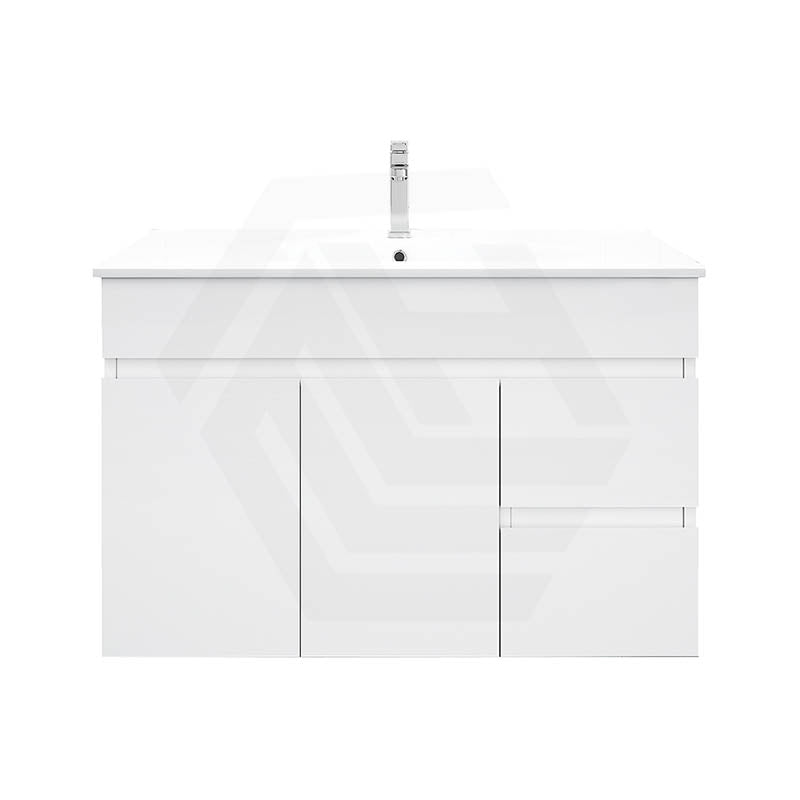 Macho 900mm Narrow Premium MDF Gloss White Wall Hung Vanity with Left/Right Hand Drawers