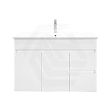 Macho 900mm Narrow Premium MDF Gloss White Wall Hung Vanity with Left/Right Hand Drawers