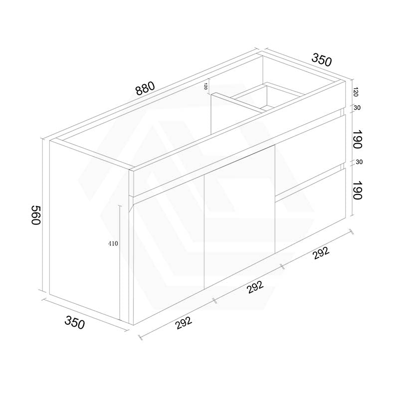Macho 900mm Narrow Premium MDF Gloss White Wall Hung Vanity with Left/Right Hand Drawers