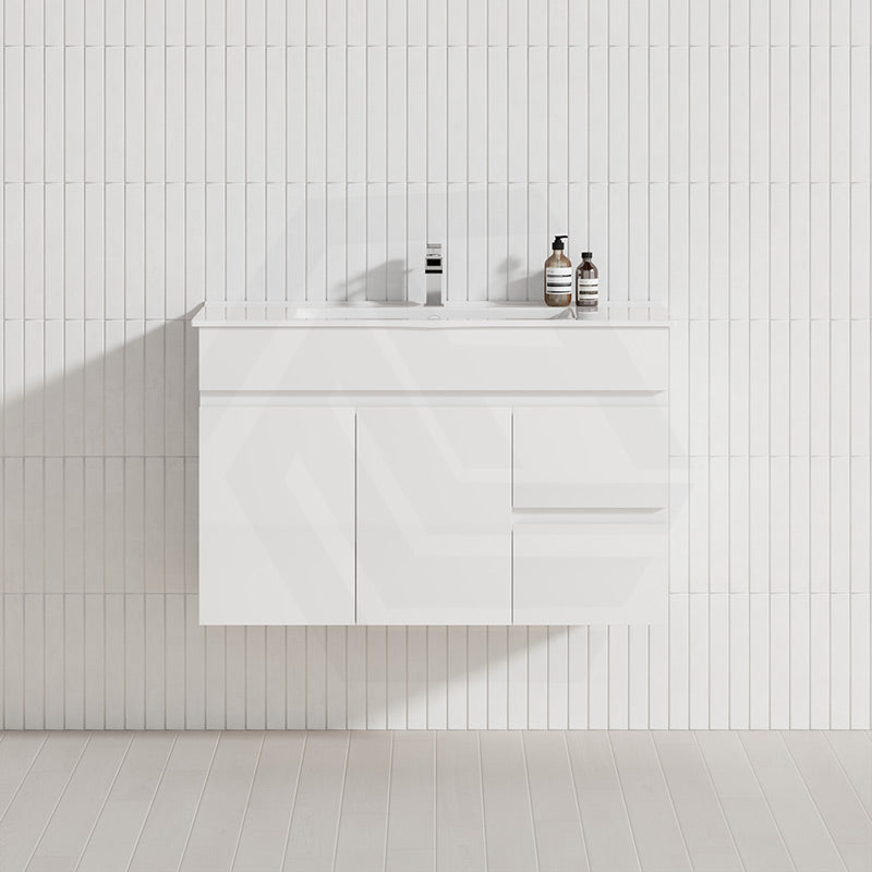 Macho 900mm Narrow Premium MDF Gloss White Wall Hung Vanity with Left/Right Hand Drawers