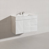 Macho 900mm Narrow Premium MDF Gloss White Wall Hung Vanity with Left/Right Hand Drawers