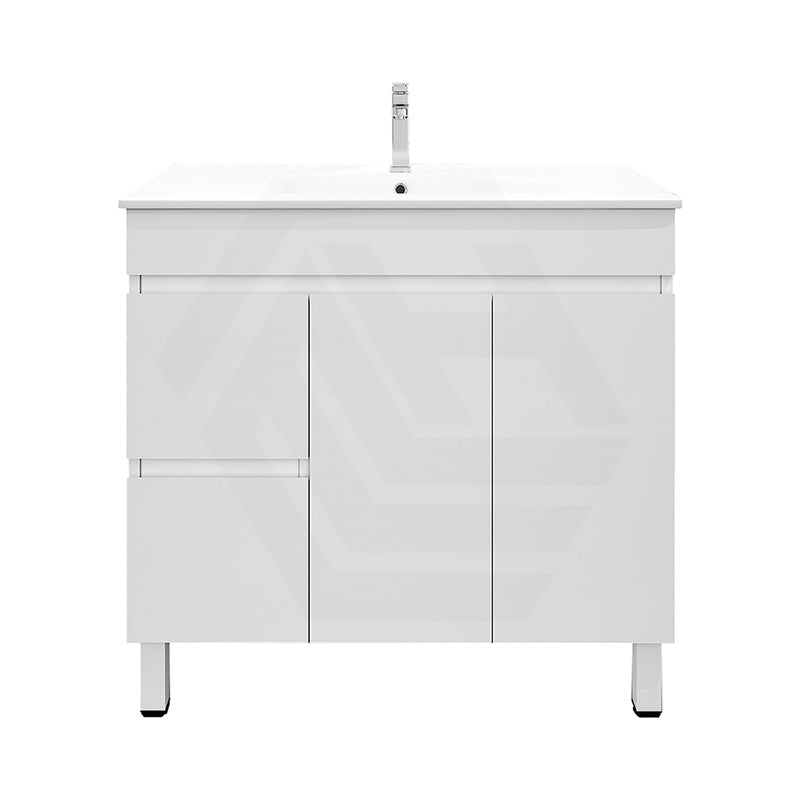 900mm Premium MDF Gloss White Freestanding Bathroom Vanity with Left/Right Hand Drawers