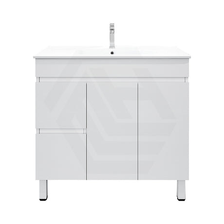 900mm Premium MDF Gloss White Freestanding Bathroom Vanity with Left/Right Hand Drawers