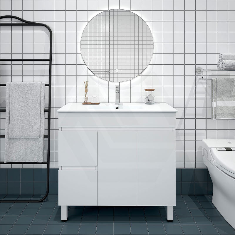 900mm Premium MDF Gloss White Freestanding Bathroom Vanity with Left/Right Hand Drawers