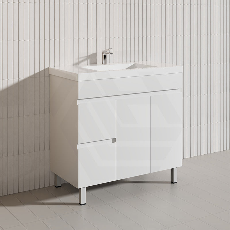 Macho 900mm Premium MDF Gloss White Freestanding Bathroom Vanity with Left/Right Hand Drawers