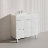 Macho 900mm Premium MDF Gloss White Freestanding Bathroom Vanity with Left/Right Hand Drawers