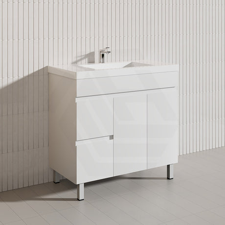 Macho 900mm Premium MDF Gloss White Freestanding Bathroom Vanity with Left/Right Hand Drawers