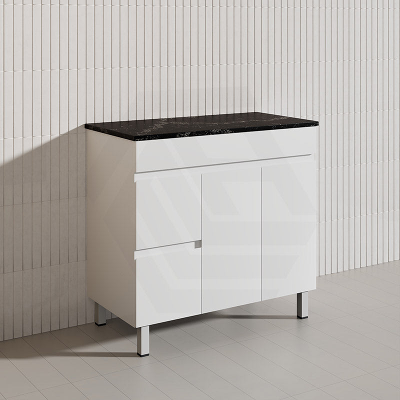 Macho 900mm Premium MDF Gloss White Freestanding Bathroom Vanity with Left/Right Hand Drawers