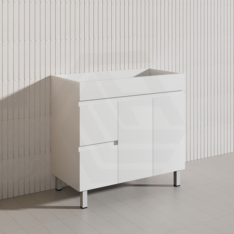 Macho 900mm Premium MDF Gloss White Freestanding Bathroom Vanity with Left/Right Hand Drawers