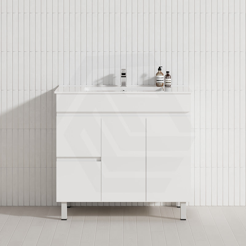 Macho 900mm Premium MDF Gloss White Freestanding Bathroom Vanity with Left/Right Hand Drawers