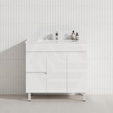 Macho 900mm Premium MDF Gloss White Freestanding Bathroom Vanity with Left/Right Hand Drawers