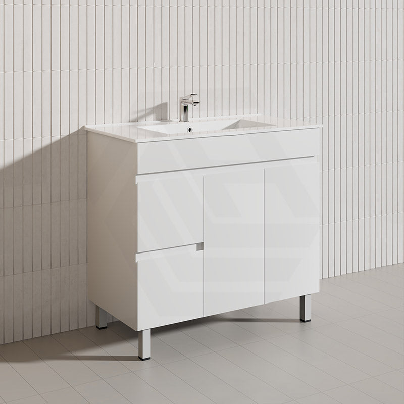 Macho 900mm Premium MDF Gloss White Freestanding Bathroom Vanity with Left/Right Hand Drawers
