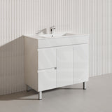 Macho 900mm Premium MDF Gloss White Freestanding Bathroom Vanity with Left/Right Hand Drawers
