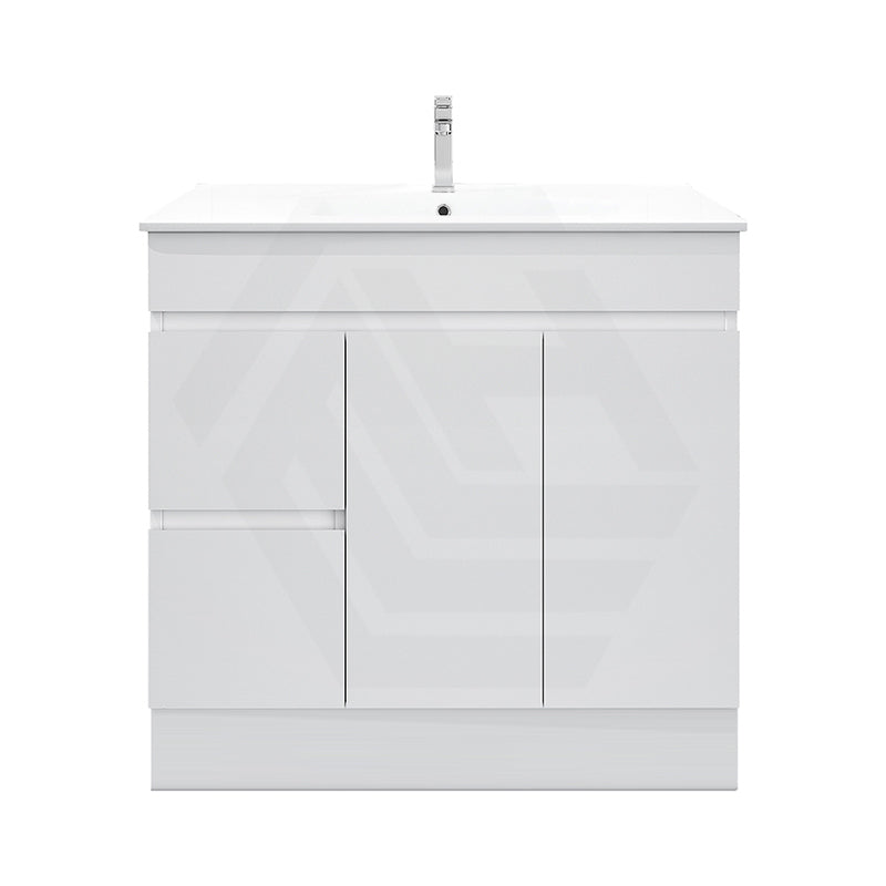 900mm Premium MDF Gloss White Freestanding Bathroom Vanity with Left/Right Hand Drawers