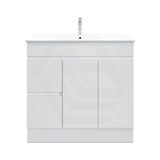900mm Premium MDF Gloss White Freestanding Bathroom Vanity with Left/Right Hand Drawers