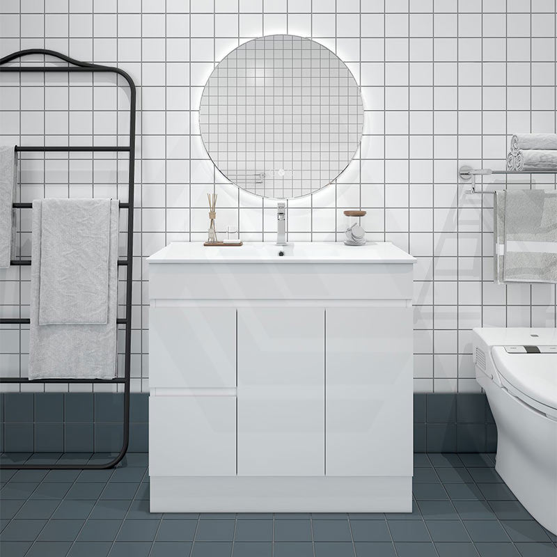900mm Premium MDF Gloss White Freestanding Bathroom Vanity with Left/Right Hand Drawers