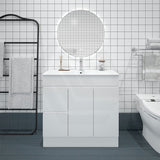 900mm Premium MDF Gloss White Freestanding Bathroom Vanity with Left/Right Hand Drawers