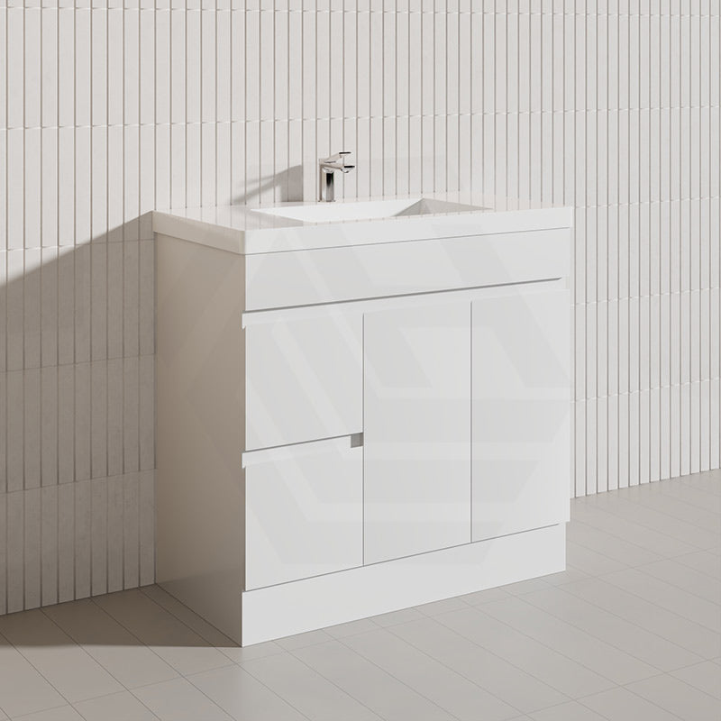 Macho 900mm Premium MDF Gloss White Freestanding Bathroom Vanity with Left/Right Hand Drawers