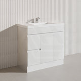 Macho 900mm Premium MDF Gloss White Freestanding Bathroom Vanity with Left/Right Hand Drawers