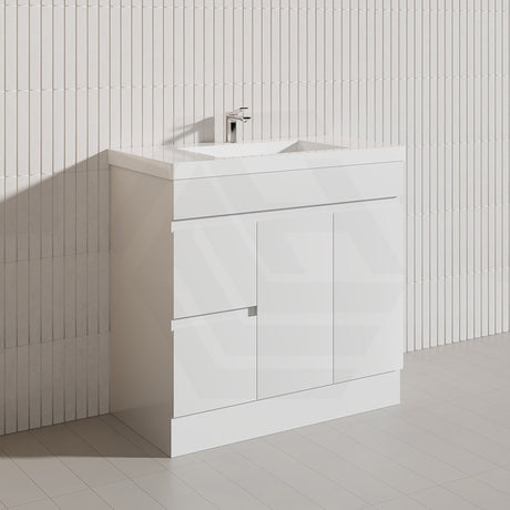 Macho 900mm Premium MDF Gloss White Freestanding Bathroom Vanity with Left/Right Hand Drawers