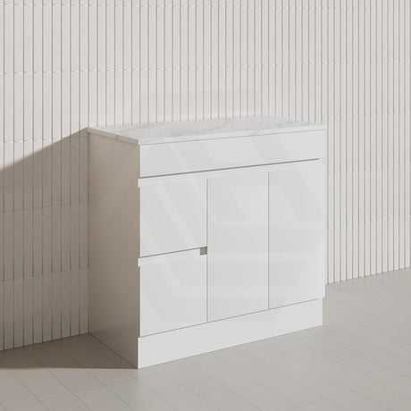 Macho 900mm Premium MDF Gloss White Freestanding Bathroom Vanity with Left/Right Hand Drawers