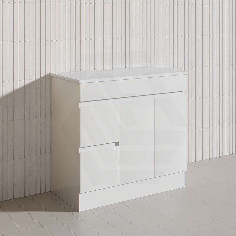 Macho 900mm Premium MDF Gloss White Freestanding Bathroom Vanity with Left/Right Hand Drawers