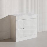 Macho 900mm Premium MDF Gloss White Freestanding Bathroom Vanity with Left/Right Hand Drawers
