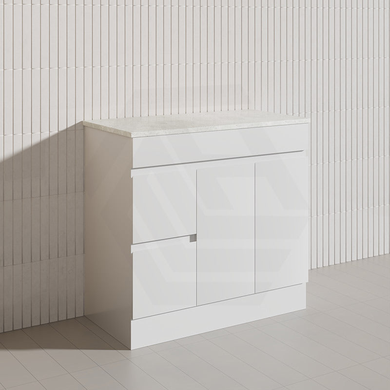 Macho 900mm Premium MDF Gloss White Freestanding Bathroom Vanity with Left/Right Hand Drawers