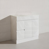 Macho 900mm Premium MDF Gloss White Freestanding Bathroom Vanity with Left/Right Hand Drawers