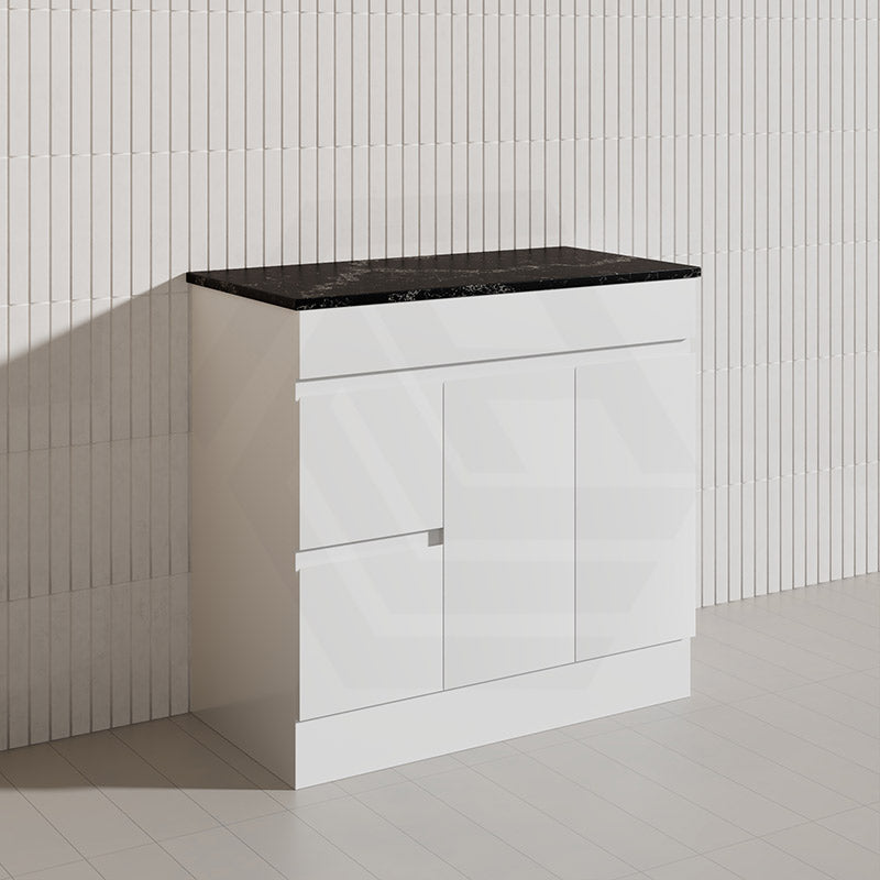 Macho 900mm Premium MDF Gloss White Freestanding Bathroom Vanity with Left/Right Hand Drawers