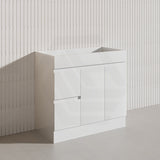 Macho 900mm Premium MDF Gloss White Freestanding Bathroom Vanity with Left/Right Hand Drawers