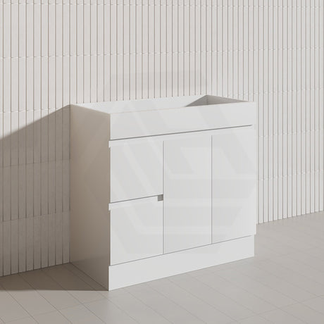 Macho 900mm Premium MDF Gloss White Freestanding Bathroom Vanity with Left/Right Hand Drawers