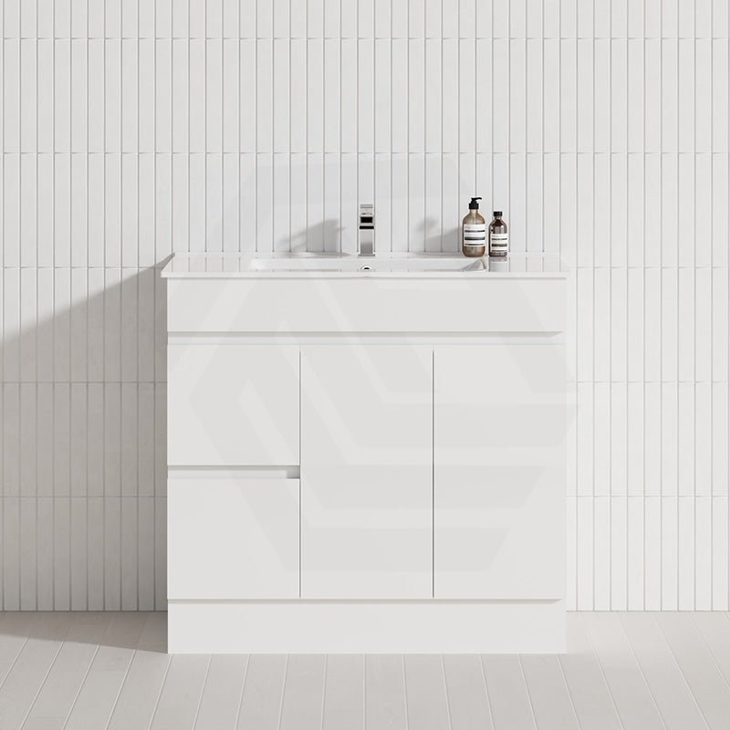 Macho 900mm Premium MDF Gloss White Freestanding Bathroom Vanity with Left/Right Hand Drawers