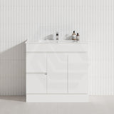 Macho 900mm Premium MDF Gloss White Freestanding Bathroom Vanity with Left/Right Hand Drawers
