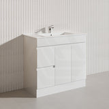 Macho 900mm Premium MDF Gloss White Freestanding Bathroom Vanity with Left/Right Hand Drawers