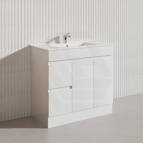 Macho 900mm Premium MDF Gloss White Freestanding Bathroom Vanity with Left/Right Hand Drawers